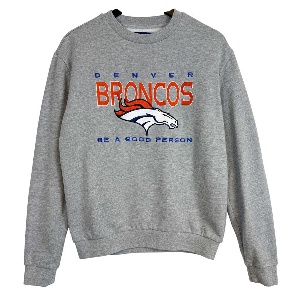 Be A Good Person x Denver Broncos Mens Sweatshirt Gray Embroidered - S